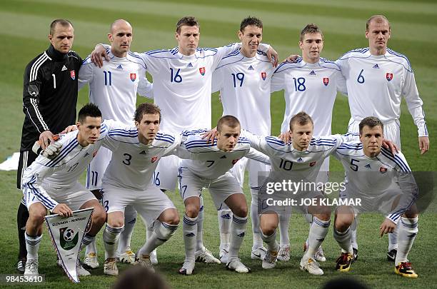Players of the Slovak team Goalkeeper Jan Mucha, Robert Vittek, Jan Durica, Zdeno Strba, Erik Jendrisek, Miroslav Karhan Marek Hamsik, Peter Pekarik,...