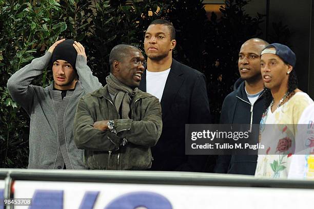 Alexandre Pato, Clarence Seedorf , Dida and Ronaldinho of Milan looks on in vip-standing during the Primavera Tim Cup between AC Milan and US Citta...