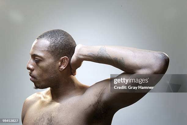 Closeup portrait of Boston Celtics Paul Pierce casual, without shirt during photo shoot at Sports Authority Training Center. Waltham, MA CREDIT: Gray...