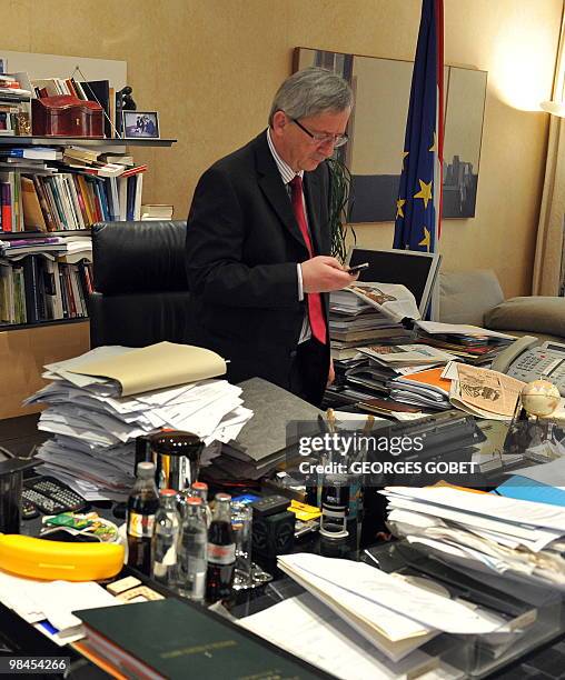 Eurogroup president and Luxembourg Prime Minister Jean-Claude Juncker stands in his personal office on April 13, 2010 in Luxemburg prior an interview...