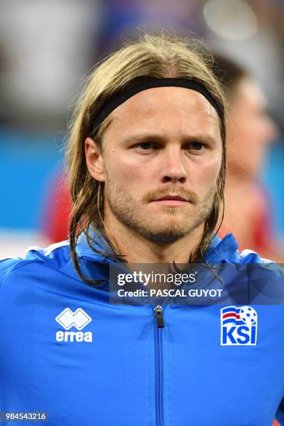 Iceland's midfielder Birkir Bjarnason poses ahead of the Russia 2018 World Cup Group D football match between Iceland and Croatia at the Rostov Arena...