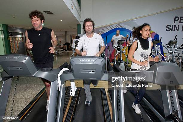 Antonio Garrido, Jesus Olmedo and Patricia Rodriguez run Aldeas infantiles charity race photocall at Palestra gym on April 14, 2010 in Madrid, Spain.