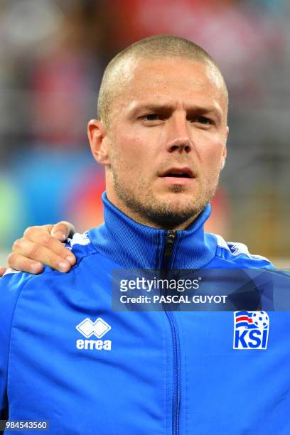 Iceland's defender Ragnar Sigurdsson poses ahead of the Russia 2018 World Cup Group D football match between Iceland and Croatia at the Rostov Arena...