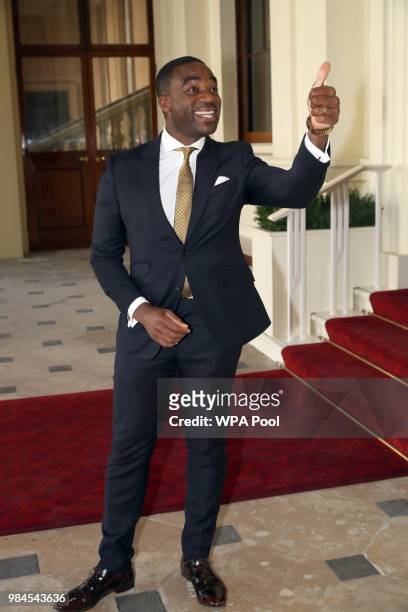 Lenny Henry attends the Queen's Young Leaders Award Ceremony as Queen Elizabeth II accompanied by Prince Harry, Duke of Sussex and Meghan, Duchess of...