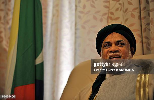 Comoros' President, Ahmed Abdalla Sambi speaks during an interview with AFP at the Presidential palace on April 13, 2010 in the capital Moroni. The...