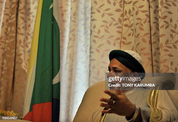 Comoros' President, Ahmed Abdalla Sambi speaks during an interview with AFP at the Presidential palace on April 13, 2010 in the capital Moroni. The...