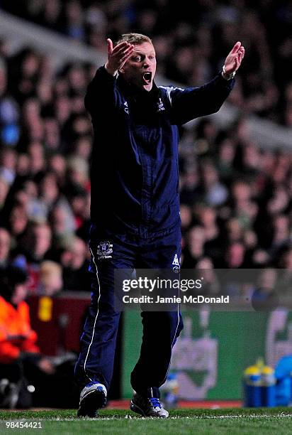 Everton Manager David Moyes reacts during the Barclays Premier League match between Aston Villa and Everton at Villa Park on April 14, 2010 in...