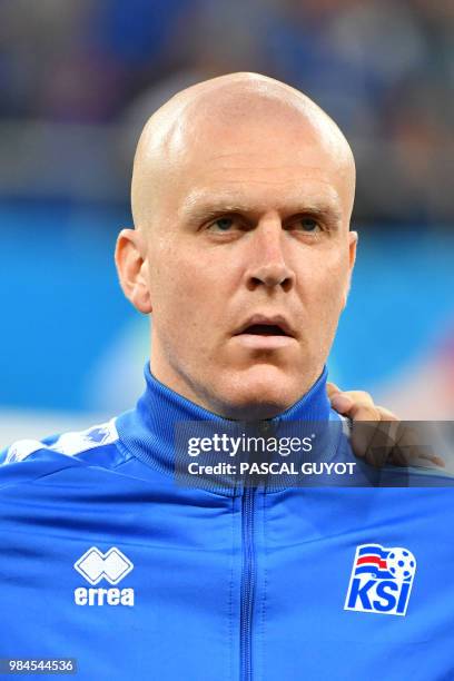 Iceland's midfielder Emil Hallfredsson poses ahead of the Russia 2018 World Cup Group D football match between Iceland and Croatia at the Rostov...