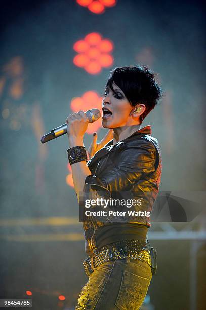 Nena performs on stage at the Lanxess-Arena on April 14, 2010 in Cologne, Germany.