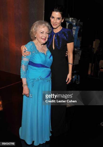 Actresses Betty White and Sandra Bullock attend the TNT/TBS broadcast of the 16th Annual Screen Actors Guild Awards at the Shrine Auditorium on...