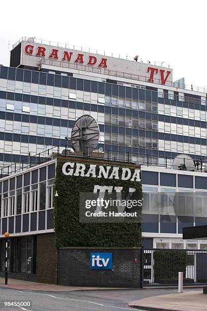 In this handout image provided by ITV1, Granda TV is displayed outside the ITV1 North West base studios as the station prepares for the first...