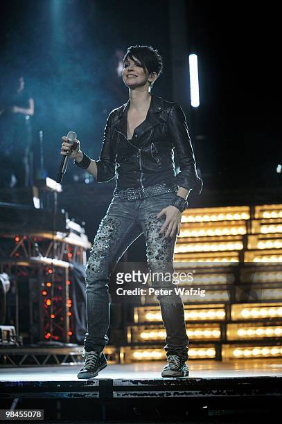 Nena performs on stage at the Lanxess-Arena on April 14, 2010 in Cologne, Germany.