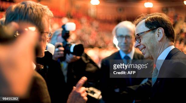 The chairman of Swedish car manufacturer AB Volvo, Louis Schweitzer , speaks on April 14, 2010 with journalists during the company's annual general...