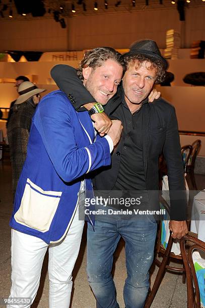 Lapo Elkann and Renzo Rosso attend the Stella McCartney And Established & Sons Dinner on April 14, 2010 in Milan, Italy.