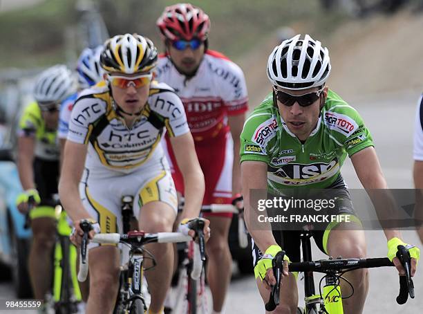 Tejay Van Garderenand Estonian , French David Moncoutie and Italy's Givanni Visconti rides in the leading group during the fourth stage of the 2010...