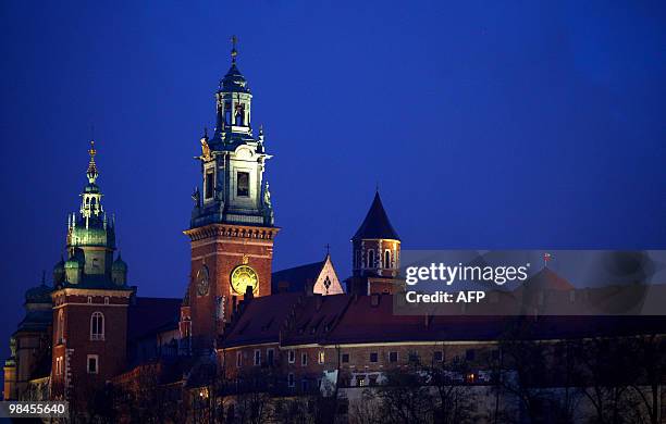 This picture taken on April 14, 2010 shows a night view of Wawel Castle, where late Polish President Lech Kaczynski will be buried on April 18....