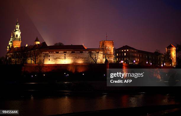 This picture taken on April 14, 2010 shows a night view of Wawel Castle, where late Polish President Lech Kaczynski will be buried on April 18....