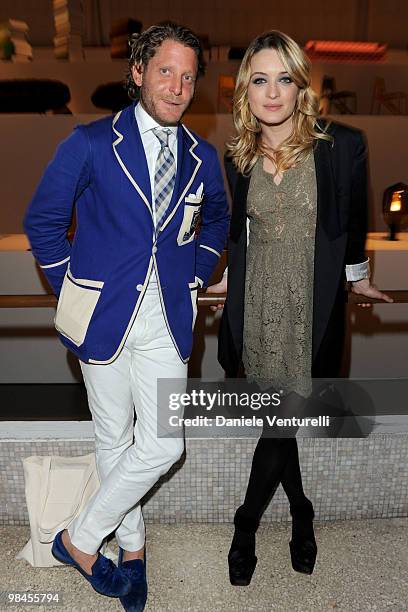 Lapo Elkann and Carolina Crescentini attend the Stella McCartney And Established & Sons Dinner on April 14, 2010 in Milan, Italy.