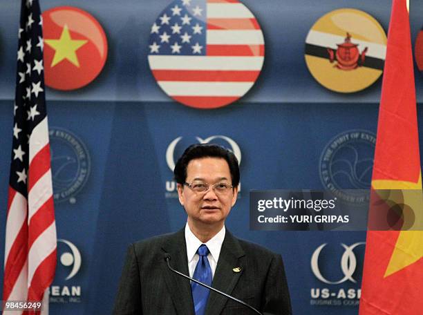 Vietnamese Prime Minister Nguyen Tan Dung speaks during a business breakfast to enhance bilateral economic relations between the US and Vietnam in...