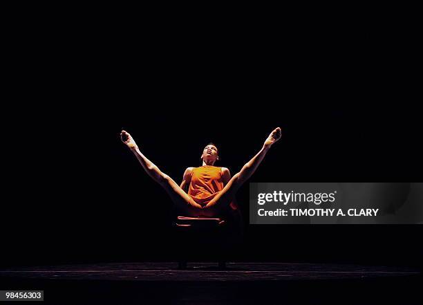 Dancer Ghrai DeVore with Ailey II, the 2nd company of Alvin Ailey Dance Theater perform a scene from "Essence" during a dress rehearsal before...