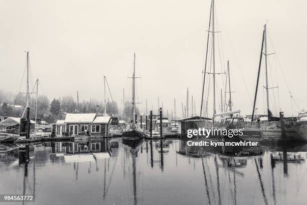 snow on the bay - cowichan bay - cowichan bay stock pictures, royalty-free photos & images