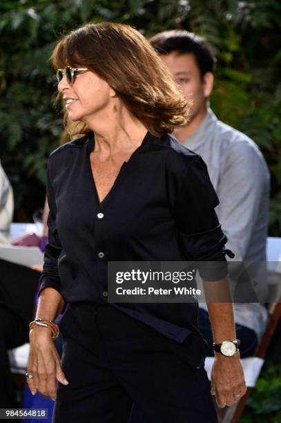 Fashion designer Veronique Nichanian walks the runway after the Hermes Menswear Spring/Summer 2019 show as part of Paris Fashion Week on June 23,...