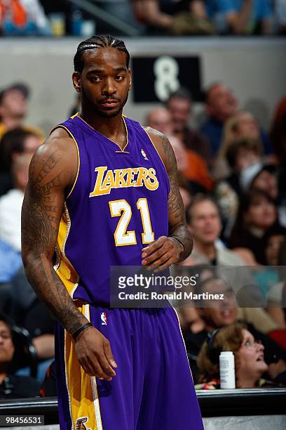 Josh Powell of the Los Angeles Lakers at AT&T Center on March 24, 2010 in San Antonio, Texas. NOTE TO USER: User expressly acknowledges and agrees...