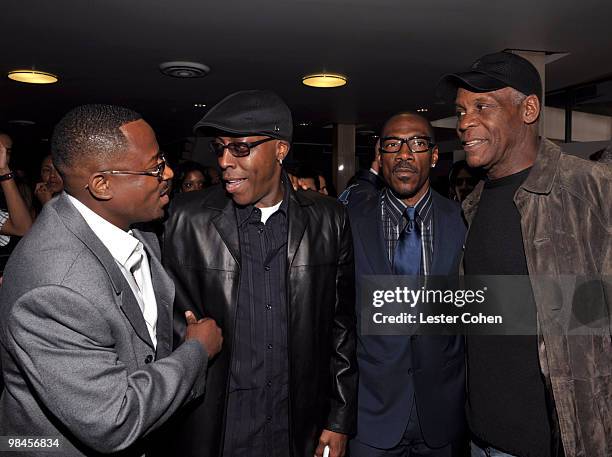 Actors Martin Lawrence, Wesley Snipes, Eddie Murphy and Danny Glover attend the "Death At A Funeral" Los Angeles Premiere at Pacific's Cinerama Dome...