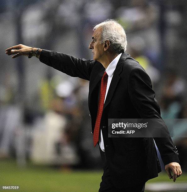 Brazil's Internacional coach Jorge Fossati gestures during their Copa Libertadores 2010 football match against Ecuador´s Emelec at George Capwell...