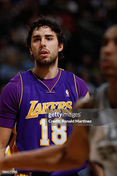 Sasha Vujacic of the Los Angeles Lakers at AT&T Center on March 24, 2010 in San Antonio, Texas. NOTE TO USER: User expressly acknowledges and agrees...