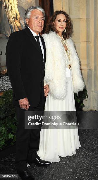 Actress Marisa Berenson and Friend attend the Ralph Lauren dinner to celebrate a flagship store opening at Boulevard St Germain on April 14, 2010 in...