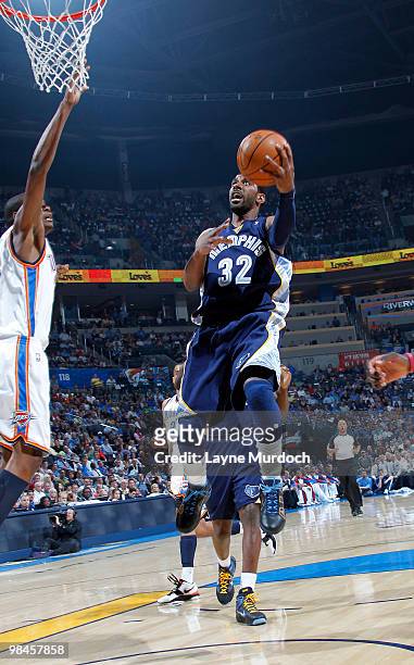 Mayo of the Memphis Grizzlies dunks against the Oklahoma City Thunder on April 14, 2010 at the Ford Center in Oklahoma City, Oklahoma. NOTE TO USER:...