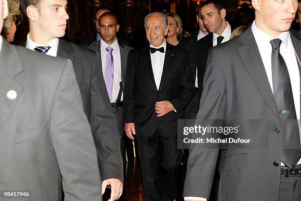 President Shimon Peres attends the Conseil Pasteur Weizmann For Peace and Science 35th Anniversary at Opera Bastille on April 14, 2010 in Paris,...