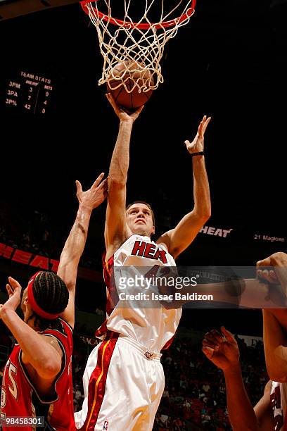 Shavlik Randolph of the Miami Heat shoots against the New Jersey Nets on April 14, 2010 at American Airlines Arena in Miami, Florida. NOTE TO USER:...