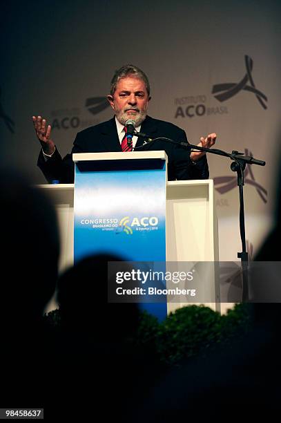 Luiz Inacio Lula da Silva, president of Brazil, speaks at the opening ceremony of the Brazilian Steel Conference in Sao Paulo, Brazil, on Wednesday,...