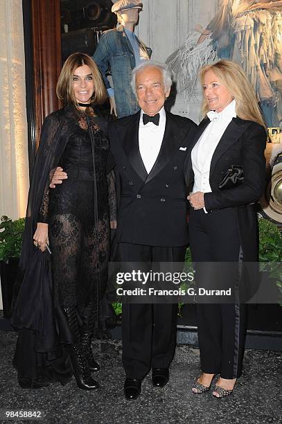 Carine Roitfeld, Ralph Lauren and Ricky Lauren arrive to the Ralph Lauren dinner to celebrate the opening of the flagship on April 14, 2010 in Paris,...