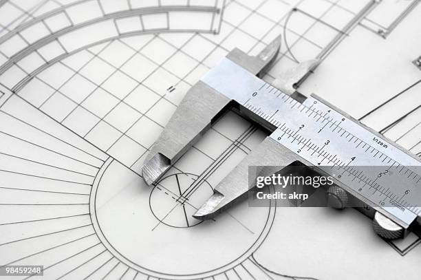 schieblehre & bau plan - calipers stock-fotos und bilder