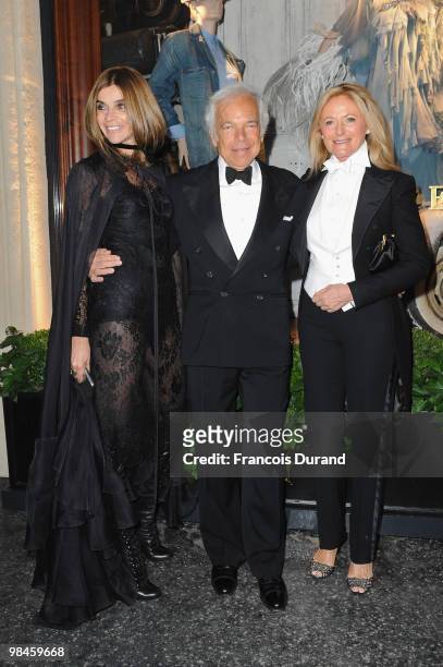 Carine Roitfeld, Ralph Lauren and Ricky Lauren attend the Ralph Lauren dinner to celebrate the flagship opening on April 14, 2010 in Paris, France.