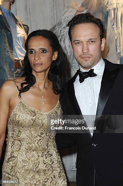 Vincent Perez and Carine Silla attend the Ralph Lauren dinner to celebrate the flagship opening on April 14, 2010 in Paris, France.