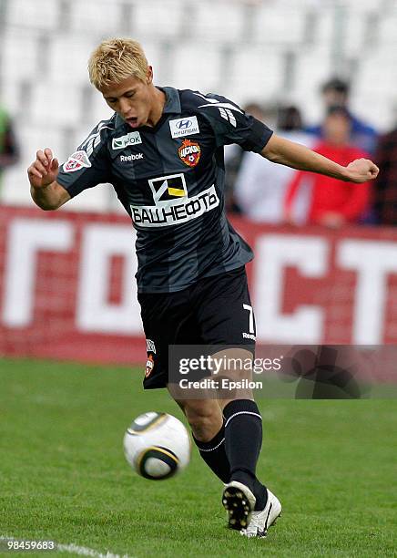 Keisuke Honda of PFC CSKA Moscow in action during the Russian Football League Championship match between FC Alania Vladikavkaz and PFC CSKA Moscow at...