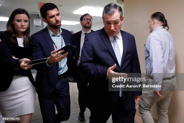 Sen. Ted Cruz speaks with reporters ahead of the weekly policy luncheons at the U.S. Capitol June 26, 2018 in Washington, DC. Lawmakers are reacting...