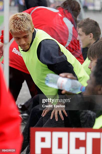 Keisuke Honda of PFC CSKA Moscow is seen on the bench during the Russian Football League Championship match between FC Alania Vladikavkaz and PFC...