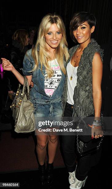 Mollie King and Frankie Sandford of The Saturdays attend the afterparty for Hair at the Gilgamesh on April 14, 2010 in London, England.