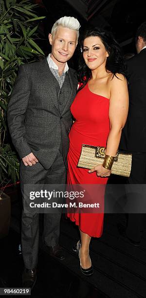 Rhydian Roberts and Loui Batley attend the afterparty for Hair at the Gilgamesh on April 14, 2010 in London, England.