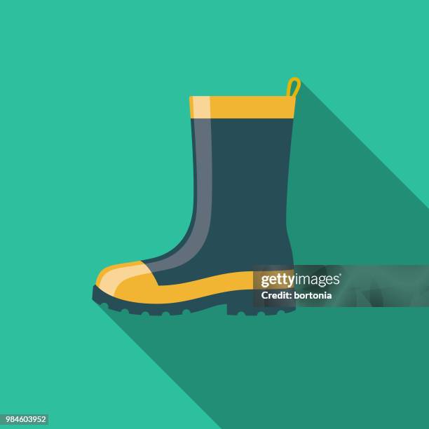 ilustrações de stock, clip art, desenhos animados e ícones de rubber boots flat design agriculture icon - galocha