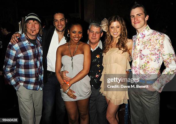 James Rado, Will Swenson, Sacha Allen, Cameron Mackintosh, Caissie Levy and Gavin Creel attend the afterparty for Hair at the Gilgamesh on April 14,...