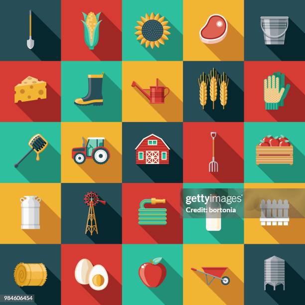 agriculture flat design icon set - work glove stock illustrations