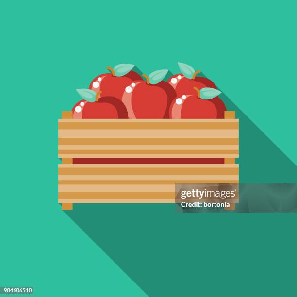 stockillustraties, clipart, cartoons en iconen met appels platte ontwerp landbouw pictogram - crate