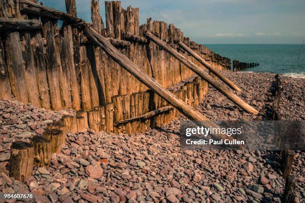 porlock weir groynes 002 - porlock fotografías e imágenes de stock