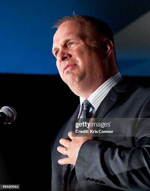 Garth Brooks speaks as he acceptsThe Solo Artist of the Century Award award during the GRAMMYs on the Hill awards at The Liaison Capitol Hill Hotel...